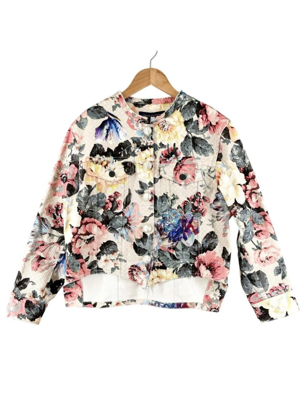 Louis Vuitton Flower Monogram Print Collarless Jacket AW Denim Cotton
